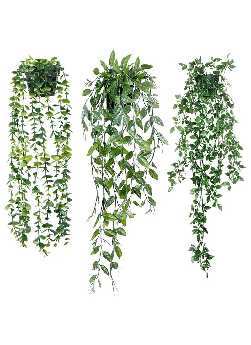YelaJoy Hanging Plants 3 Pack Artificial Eucalyptus Fake Potted Greenery Faux Eucalyptus Mandala Vine Pea Pod for Home Indoor Outdoor Wall Garden Wedding Decor  - Image 1