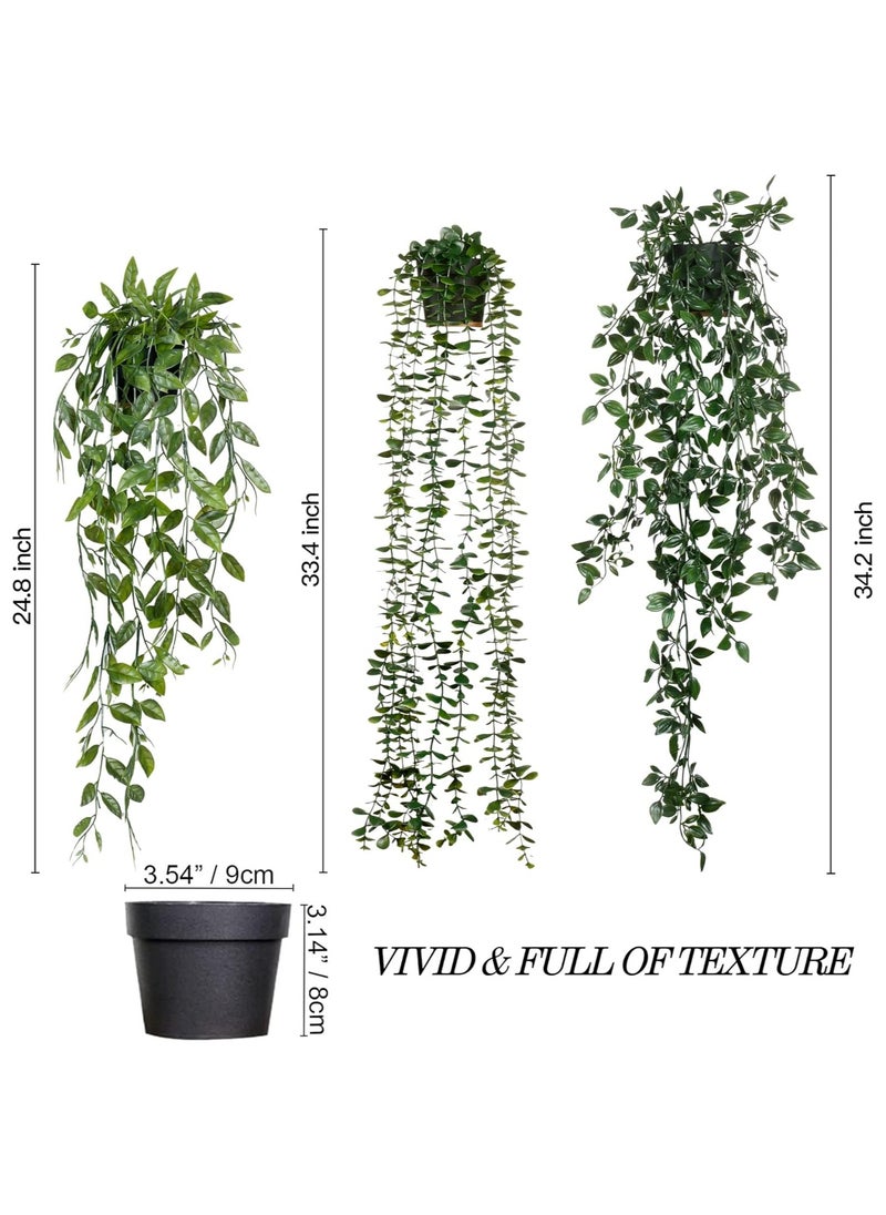 YelaJoy Hanging Plants 3 Pack Artificial Eucalyptus Fake Potted Greenery Faux Eucalyptus Mandala Vine Pea Pod for Home Indoor Outdoor Wall Garden Wedding Decor  - Image 2
