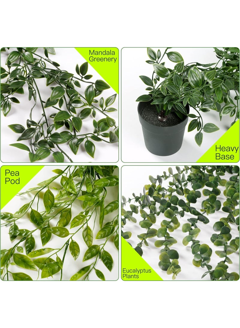 YelaJoy Hanging Plants 3 Pack Artificial Eucalyptus Fake Potted Greenery Faux Eucalyptus Mandala Vine Pea Pod for Home Indoor Outdoor Wall Garden Wedding Decor  - Image 3
