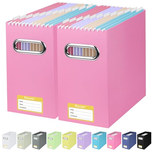 BALEINE File Organizer Box Cardboard File Folder Organizer with Handle for Letter Size Portable Collapsible Hanging Filing Box for Home Office Document Storage 2 Pack Pink - Image 1