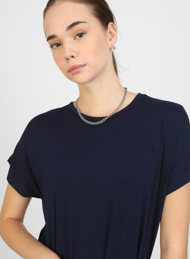 Benin by modanisa Navy Blue Solid Crew Neck Maxi Dress - Image 2