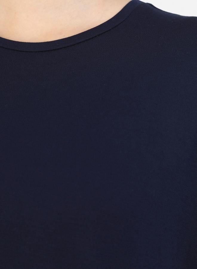 Benin by modanisa Navy Blue Solid Crew Neck Maxi Dress - Image 3