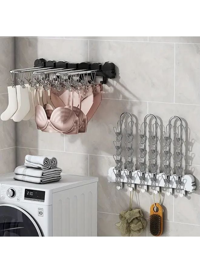 White Stainless Steel Adjustable Wall Mounted Drying Rack With 24 Clips - Image 2