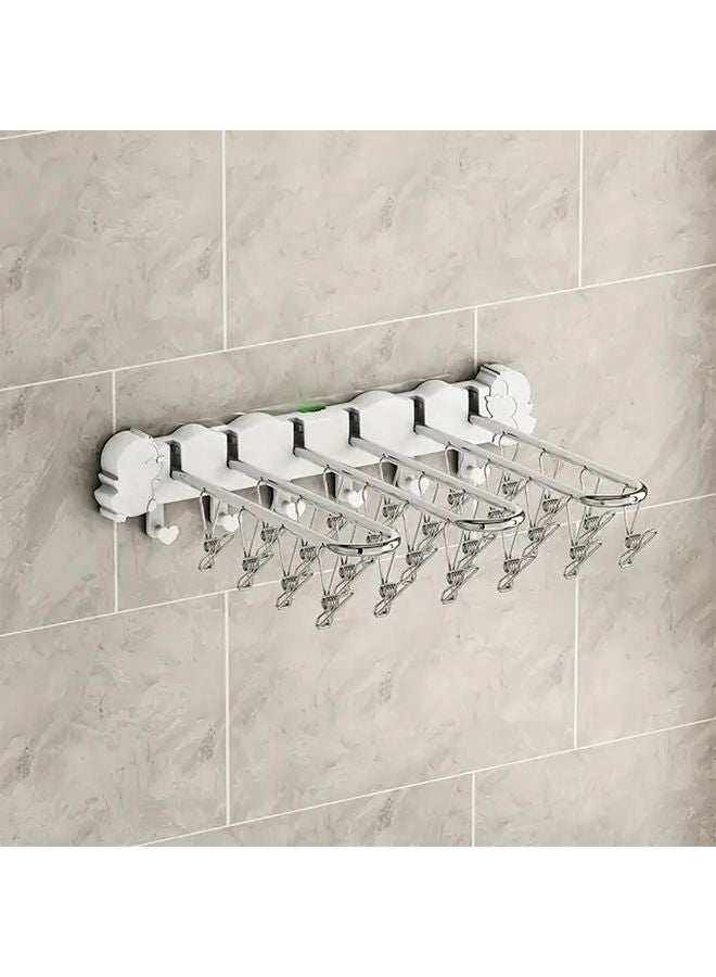 White Stainless Steel Adjustable Wall Mounted Drying Rack With 24 Clips - Image 1