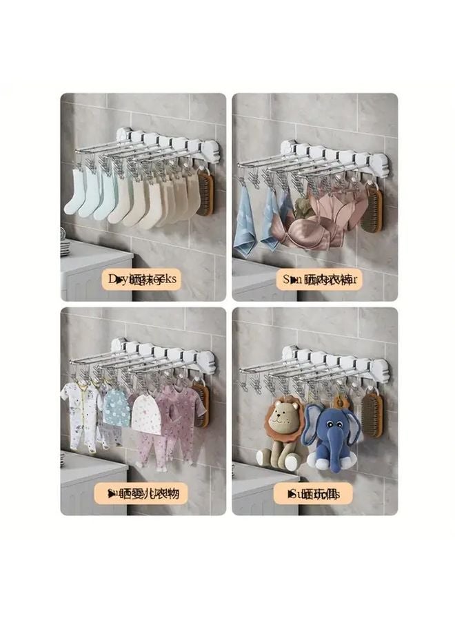 White Stainless Steel Adjustable Wall Mounted Drying Rack With 24 Clips - Image 5