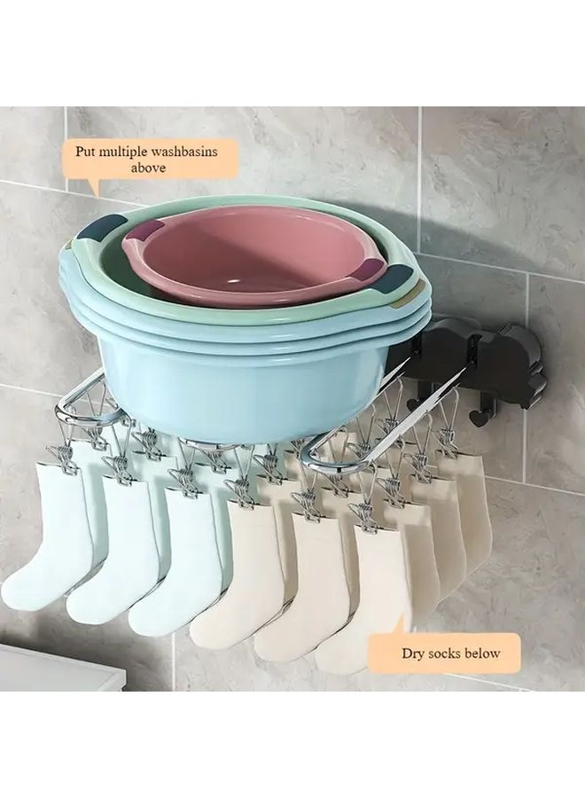 White Stainless Steel Adjustable Wall Mounted Drying Rack With 24 Clips - Image 3