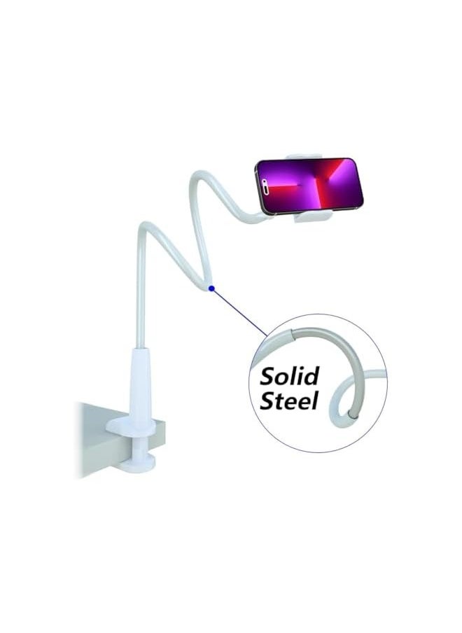 Phone Holder for Bed, Flexible Lazy Arm Cell Phone Holder 360 Adjustable Clamp Bracket Mount Desk for iPhone 15 Pro Max Plus 14 13 Pro Max Mini 11 Pro Xs XR X 8 Samsung S23 S22 Phones (White)