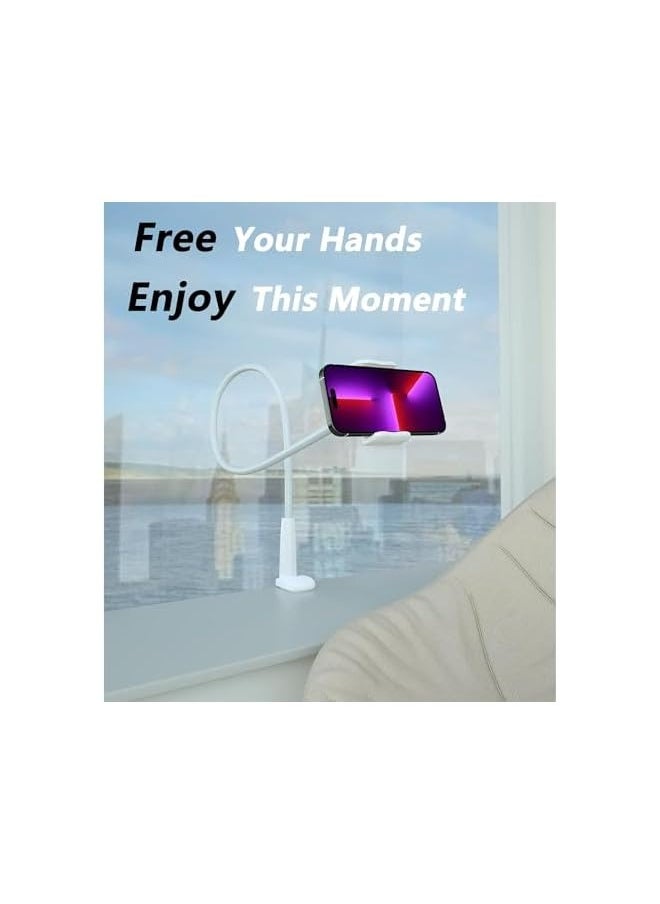 Phone Holder for Bed, Flexible Lazy Arm Cell Phone Holder 360 Adjustable Clamp Bracket Mount Desk for iPhone 15 Pro Max Plus 14 13 Pro Max Mini 11 Pro Xs XR X 8 Samsung S23 S22 Phones (White)