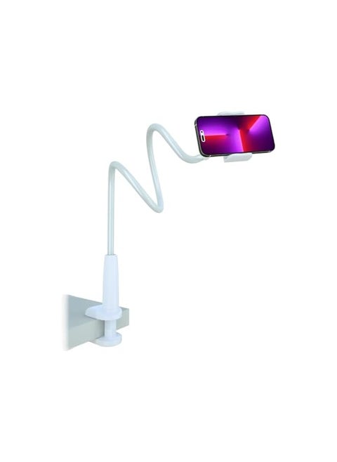Phone Holder for Bed, Flexible Lazy Arm Cell Phone Holder 360 Adjustable Clamp Bracket Mount Desk for iPhone 15 Pro Max Plus 14 13 Pro Max Mini 11 Pro Xs XR X 8 Samsung S23 S22 Phones (White)