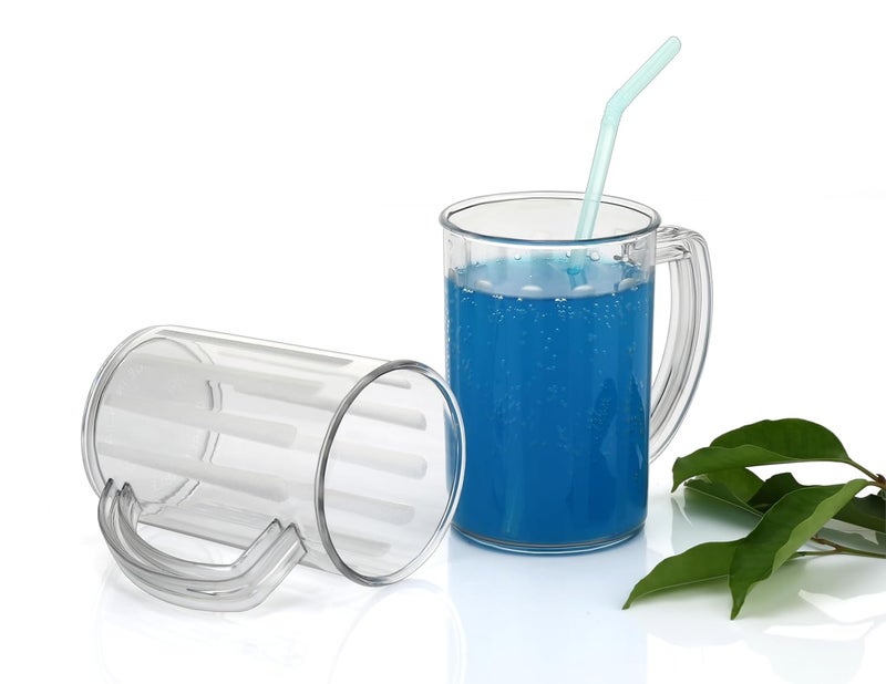 HAPPI Unbreakable Water and Juice Drinking Glass Shake Mug with Handle BeerWine Shake Glass Mug Plastic PET Transparent Stylish Sharbat Glass 400 Ml Set of 2 Clear - Image 1