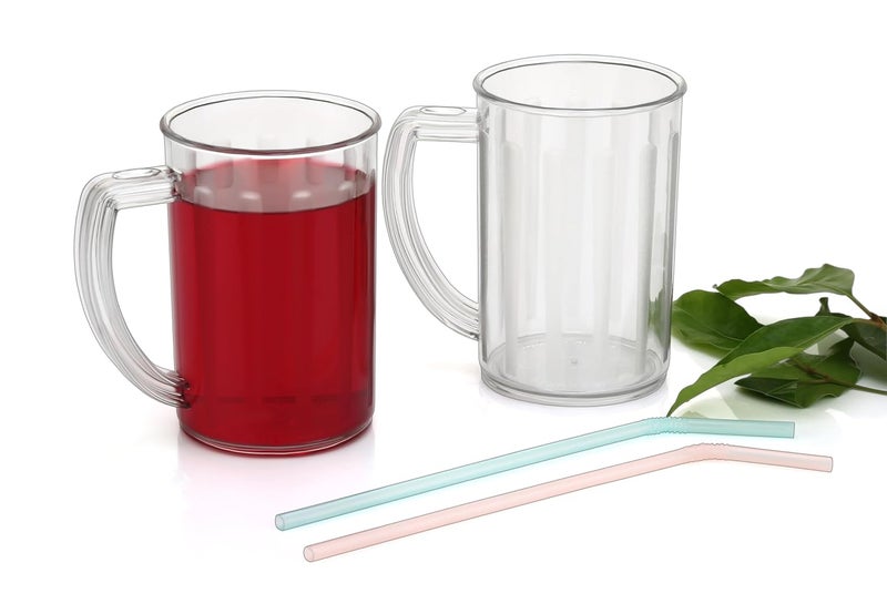 HAPPI Unbreakable Water and Juice Drinking Glass Shake Mug with Handle BeerWine Shake Glass Mug Plastic PET Transparent Stylish Sharbat Glass 400 Ml Set of 2 Clear - Image 2