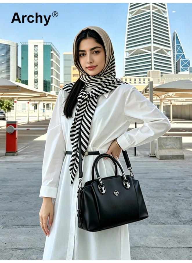 Archy Women’s Classic Black Tote Bag - Large Capacity Crossbody & Top Handle Soft Leather Multi-Way Handbag Timeless for Work & Daily Use - Image 3