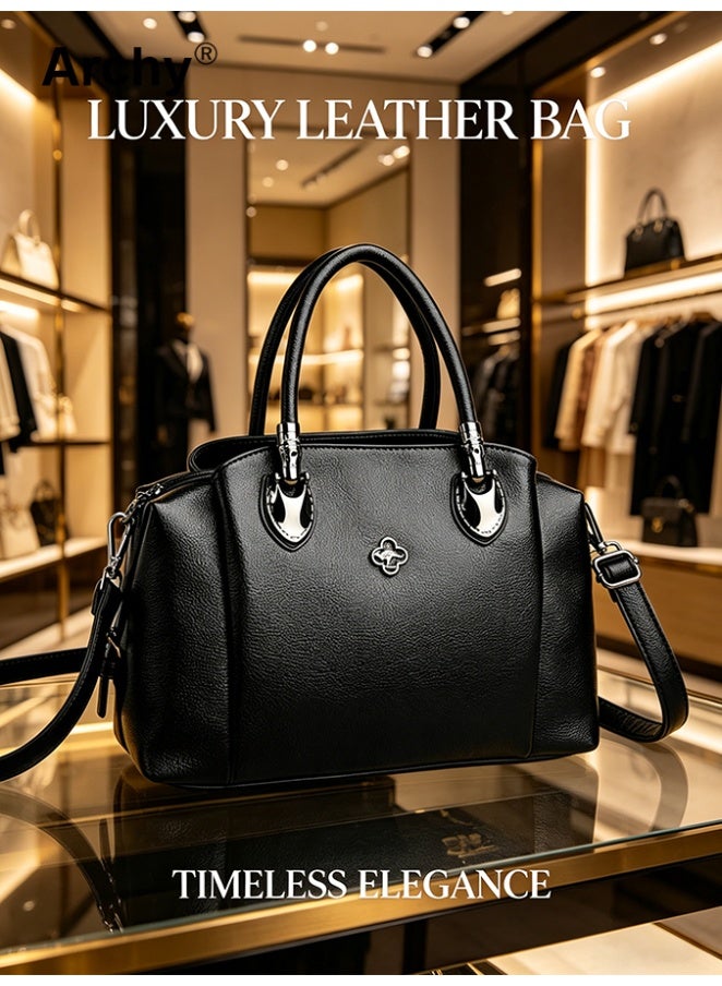 Archy Women’s Classic Black Tote Bag - Large Capacity Crossbody & Top Handle Soft Leather Multi-Way Handbag Timeless for Work & Daily Use - Image 1