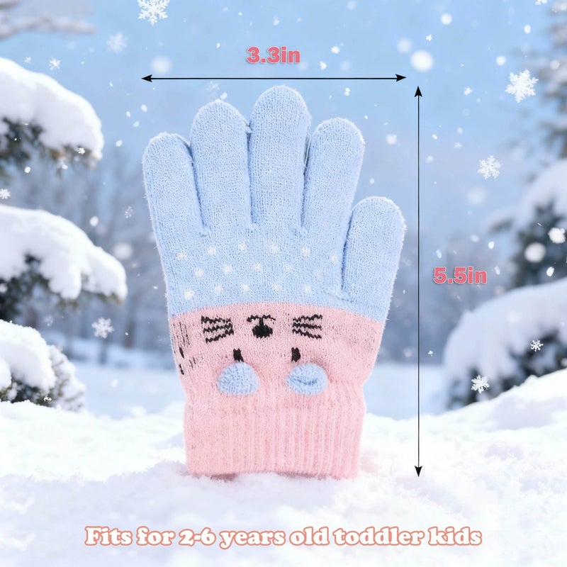 Piewag 3 Pairs Toddler Gloves Kids Cute Cat Warm Winter Knitted Mittens for Girls 2-6 Years old - Image 5