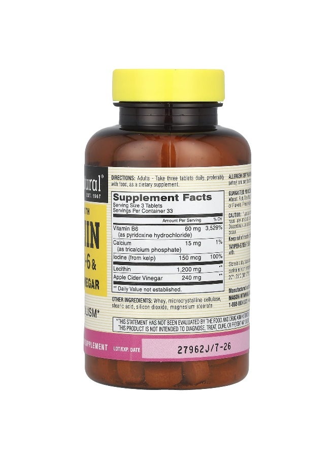 Mason Natural, Lecithin with Kelp, Extra Strength, B6 & Apple Cider Vinegar, 100 Tablets