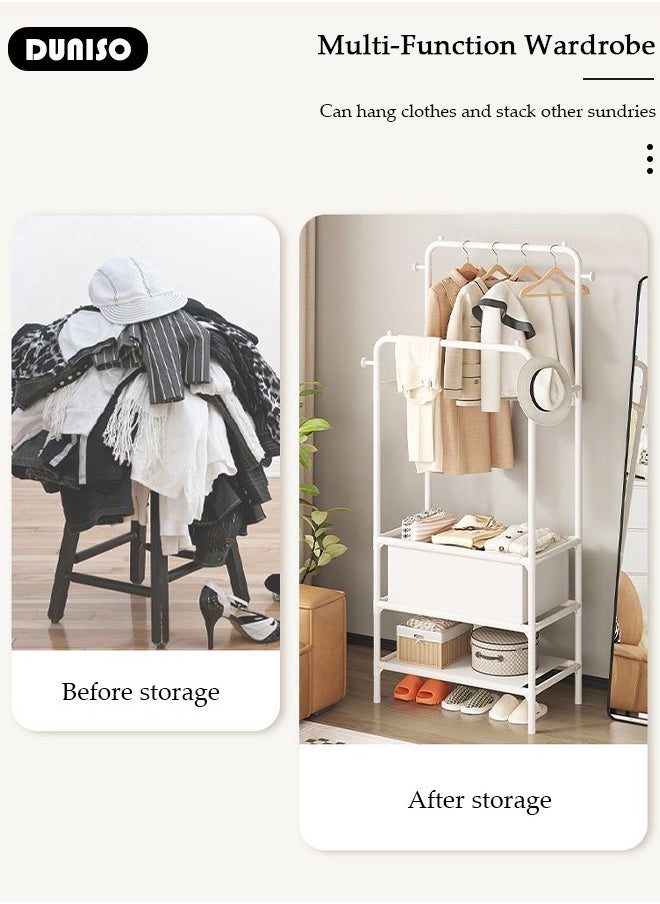 DUNISO Double-Rail Clothes Rack, Clothing Garment Rack Metal Hanging Clothes 2-Tier Storage Shelf for Boxes Shoes Boots Commercial Grade Multi-Purpose Entryway Shelving Unit for Home Office Bedroom  - Image 2