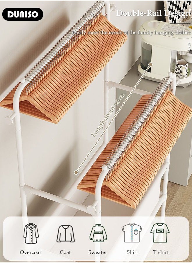 DUNISO Double-Rail Clothes Rack, Clothing Garment Rack Metal Hanging Clothes 2-Tier Storage Shelf for Boxes Shoes Boots Commercial Grade Multi-Purpose Entryway Shelving Unit for Home Office Bedroom  - Image 3
