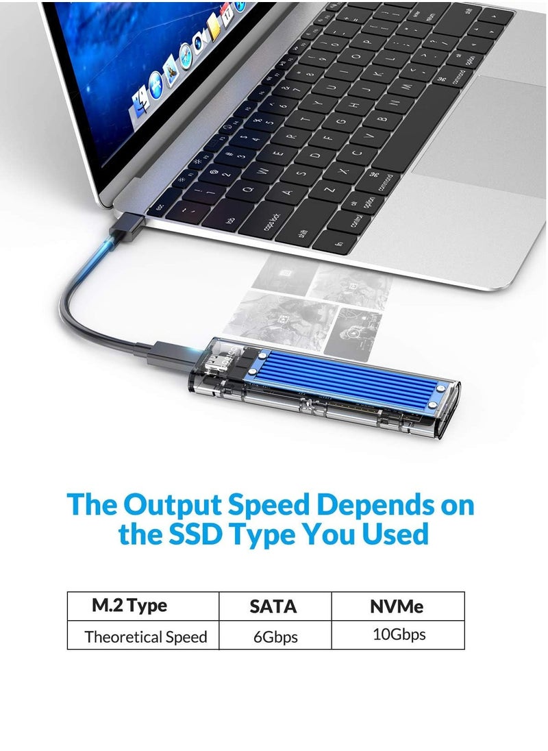 ماركة غير محددة - حاوية SSD من نوع M.2 NVMe/SATA بدون أدوات، USB 3.1 من نوع C بسرعة 10Gbps – تدعم أقراص SSD M-Key وB+M Key بقياسات 2230/2242/2260/2280 حتى 2 تيرابايت – باللون الأزرق – موديل TCM2MA - Image 1