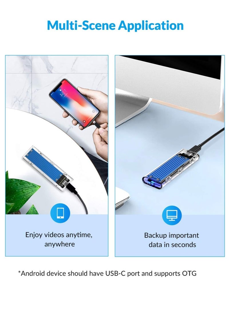 ماركة غير محددة - حاوية SSD من نوع M.2 NVMe/SATA بدون أدوات، USB 3.1 من نوع C بسرعة 10Gbps – تدعم أقراص SSD M-Key وB+M Key بقياسات 2230/2242/2260/2280 حتى 2 تيرابايت – باللون الأزرق – موديل TCM2MA - Image 1