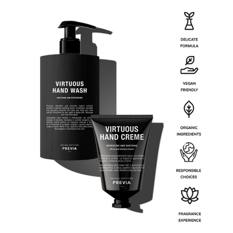 PREVIA Virtuous Soap Set - Soothing Hand Wash (16.9 oz) & Hydrating Hand Cream (1.7 oz), Nourishing Skincare Duo with Lavender & Geranium, Vegan & Natural Ingredients - Image 2