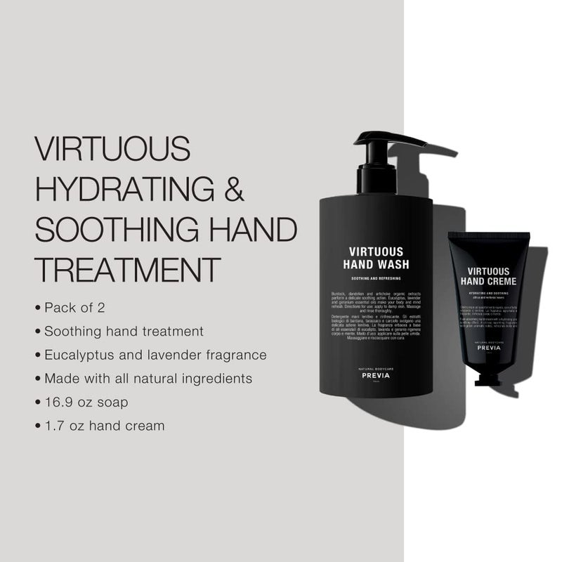 PREVIA Virtuous Soap Set - Soothing Hand Wash (16.9 oz) & Hydrating Hand Cream (1.7 oz), Nourishing Skincare Duo with Lavender & Geranium, Vegan & Natural Ingredients - Image 1