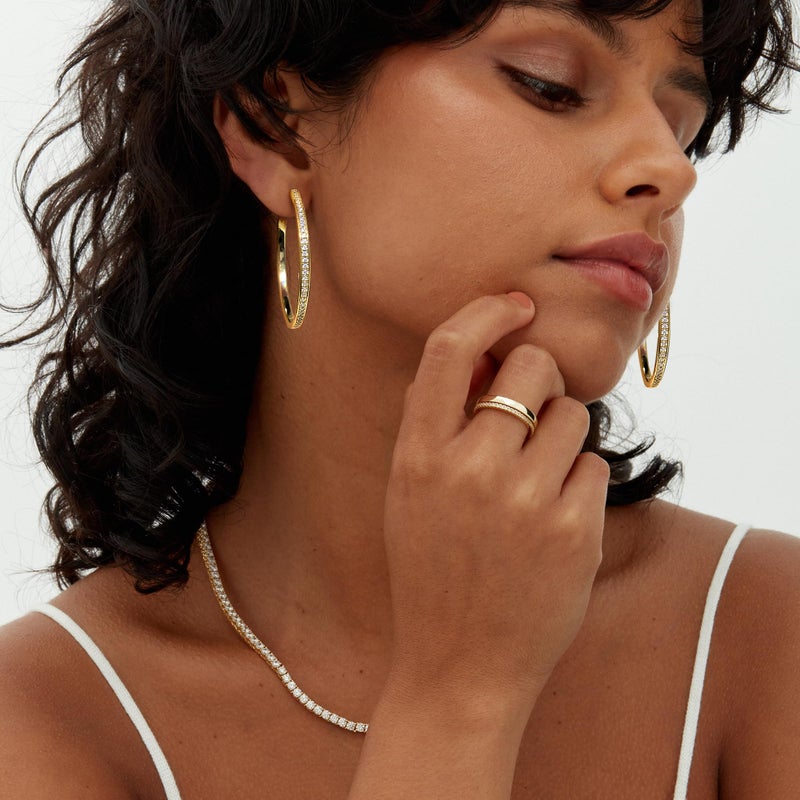 OOOPEL Large Rhinestone Hoop Earrings for Women Shiny Crystal Big 14K Gold Plated Hoops Non Tarnish Sparkly Cubic Zirconia Earring Hoops Hypoallergenic Chunky Large CZ Gold Hoop Earrings - Image 3