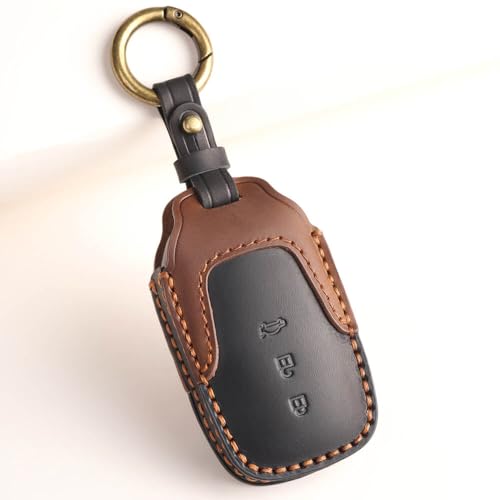Keyzone Dual Leather Key Cover for Toyota Fortuner, Legender, Land Cruiser, Innova HyCross 3 Button Smart Key (Black-Brown) - Image 4