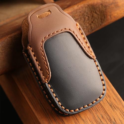 Keyzone Dual Leather Key Cover for Toyota Fortuner, Legender, Land Cruiser, Innova HyCross 3 Button Smart Key (Black-Brown) - Image 3