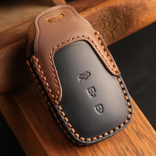 Keyzone Dual Leather Key Cover for Toyota Fortuner, Legender, Land Cruiser, Innova HyCross 3 Button Smart Key (Black-Brown) - Image 2