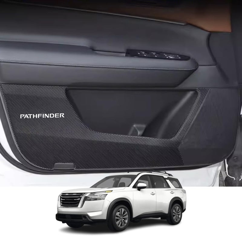 Kakash Custom Interior Accessories for Nissan Pathfinder 2022 2023 2024 2025 Leather Door Anti Kick Pad StickersSide Edge Film Protector Stickers 4 PiecesSetCarbon Fiber