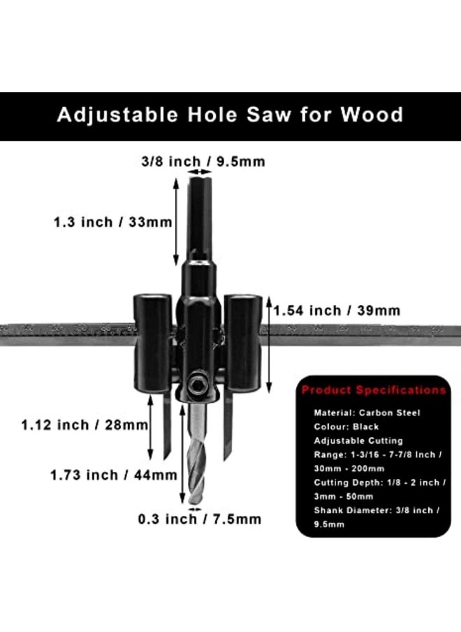 Biella Biellaâ„¢ 30mm - 200mm Adjustable Hole Saw Circle Cutter Drill Bit Tool  - Image 5