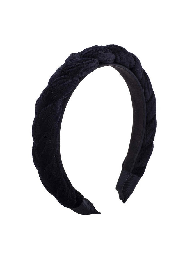Lux Accessories Plain Dark Navy Blue Silk Criss Cross Braided Simple Fashion Headband - Image 1