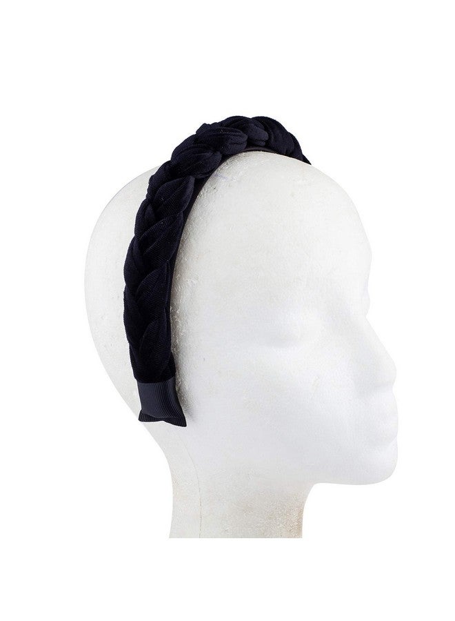 Lux Accessories Plain Dark Navy Blue Silk Criss Cross Braided Simple Fashion Headband - Image 3
