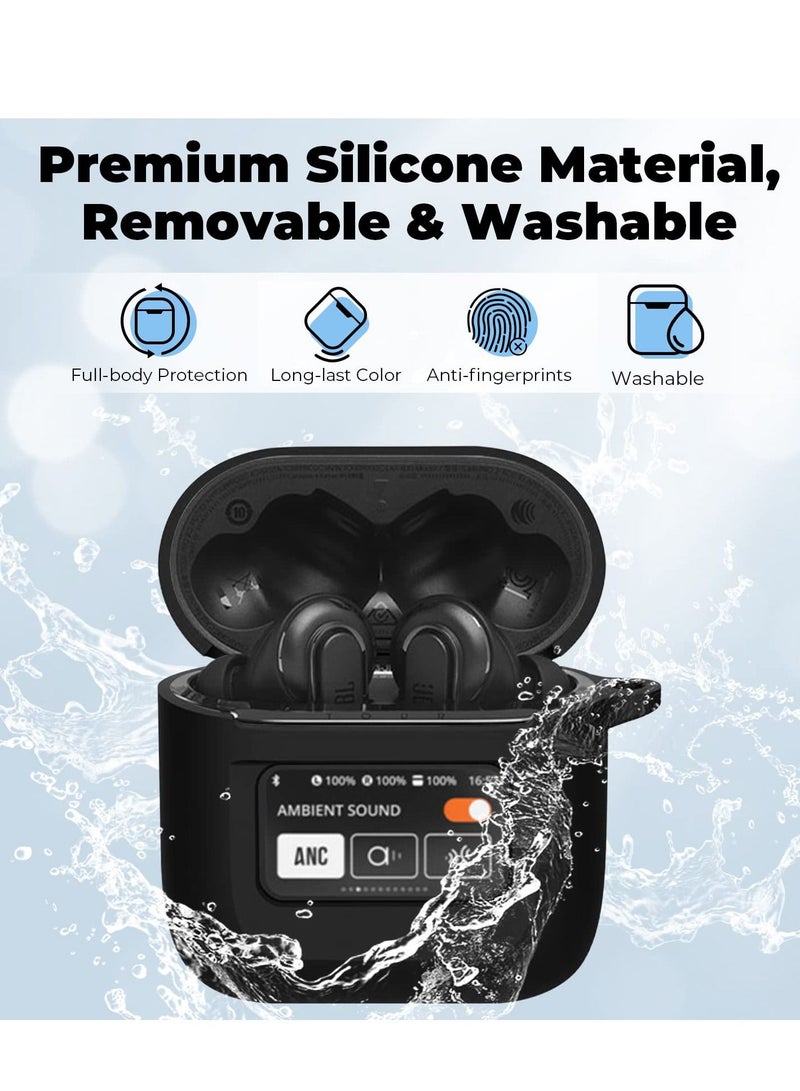 Excefore Headphone Case, Silicone Case, Silicone Case Compatible with JBL Tour Pro 2, Shock Resistant Soft with Keychain, LCD Touch Screen Visible (Black)  - Image 2
