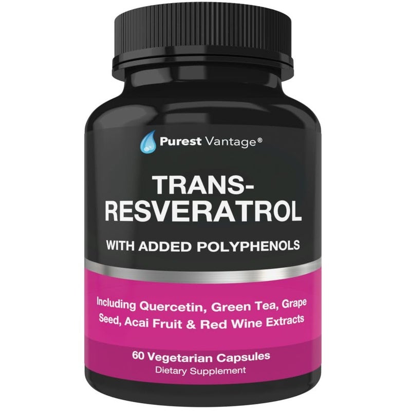Purest vantage Resveratrol Supplement - Potent 1400mg Formula with Trans Resveratrol, Quercetin, Grape Seed, Green Tea, Acai and Red Wine Extract - 60 Veggie Capsules - Image 1