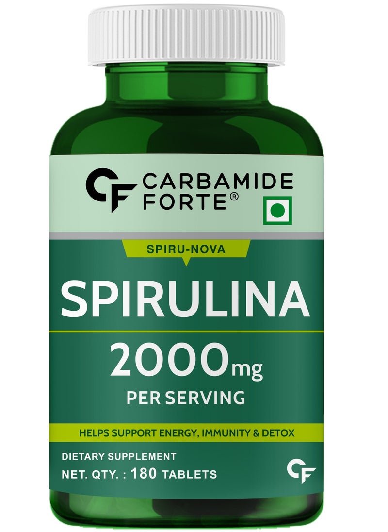 CARBAMIDE FORTE Carbamide Forte 100% Organic Spirulina Tablets 2000 mg Per Serving - Spirulina Powder Organic Tablets | Supports Energy, Immunity & Detox | Certified Spirulina Organic Tablet - 180 Tablets  - Image 1