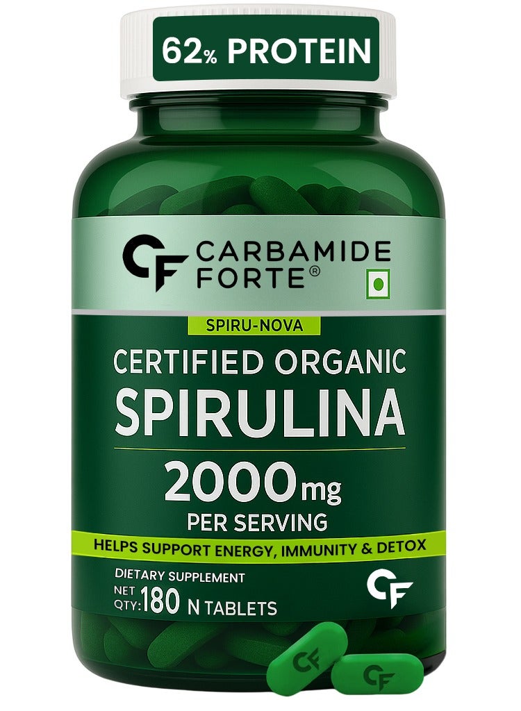 Carbamide Forte 100% Organic Spirulina Tablets 2000 mg Per Serving - Spirulina Powder Organic Tablets | Supports Energy, Immunity & Detox | Certified Spirulina Organic Tablet - 180 Tablets - Image 1