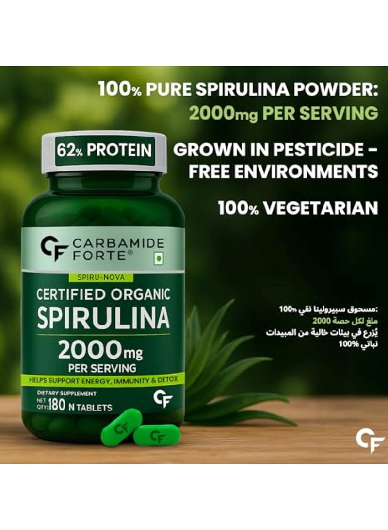 Carbamide Forte 100% Organic Spirulina Tablets 2000 mg Per Serving - Spirulina Powder Organic Tablets | Supports Energy, Immunity & Detox | Certified Spirulina Organic Tablet - 180 Tablets - Image 3