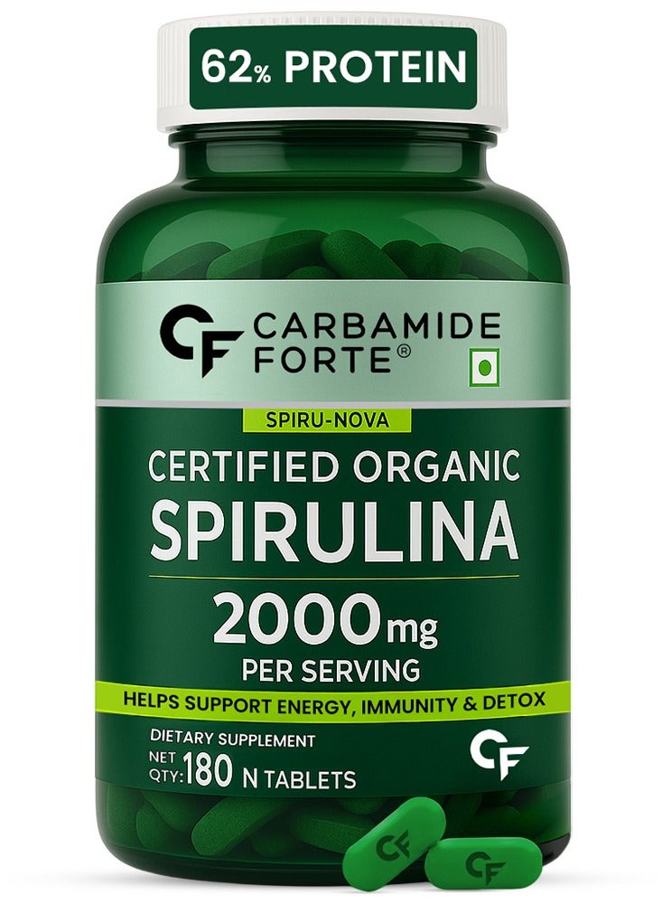 Carbamide Forte 100% Organic Spirulina Tablets 2000 mg Per Serving - Spirulina Powder Organic Tablets | Supports Energy, Immunity & Detox | Certified Spirulina Organic Tablet - 180 Tablets - Image 1