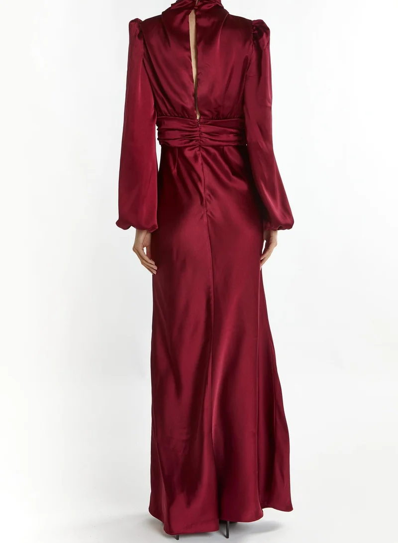 True Decadence Sutton Burgundy High Cowl-Neck Maxi Dress