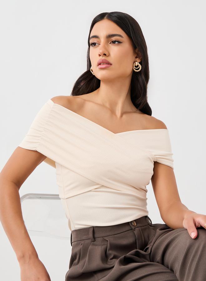 Styli Solid Ribbed Off-Shoulder Knit Top - Image 3