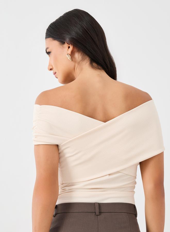 Styli Solid Ribbed Off-Shoulder Knit Top - Image 5