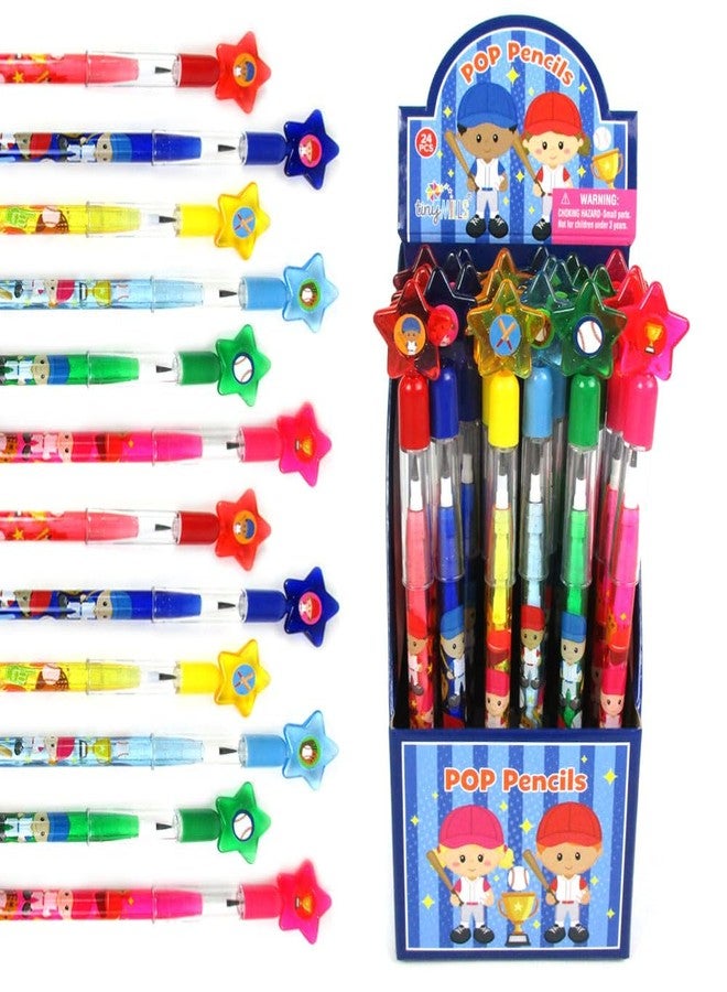 TINYMILLS 24 Pcs Baseball Stackable Push Pencil Assortment with Eraser for Party Favors Goodie Bag Stuffers Sports Baseball Team Party - Image 1