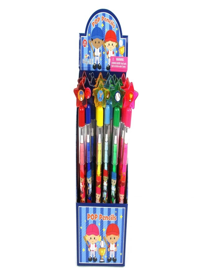 TINYMILLS 24 Pcs Baseball Stackable Push Pencil Assortment with Eraser for Party Favors Goodie Bag Stuffers Sports Baseball Team Party - Image 2