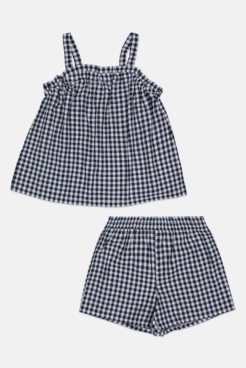 GAP Kids Girl 2 Pieces Checkered Top And Shorts Sleepwear Set, Multicolor - Image 2