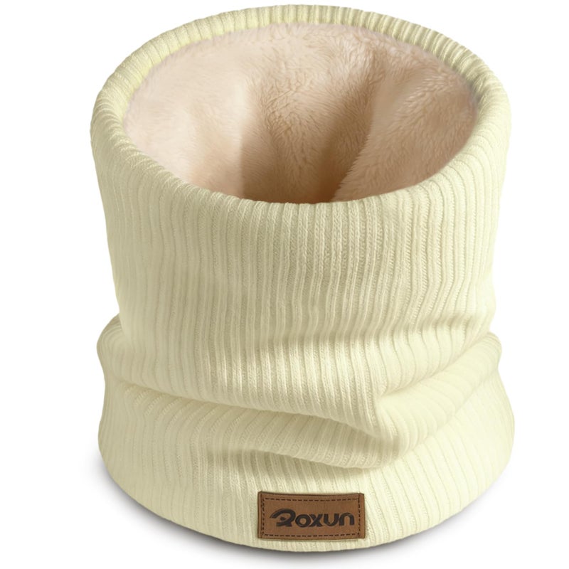 ROXUN Winter Neck Gaiter, Neck Warmer Cover Ski Gaiters for Men/Women Fleece Thick Elegant Stylish Cream - Image 1
