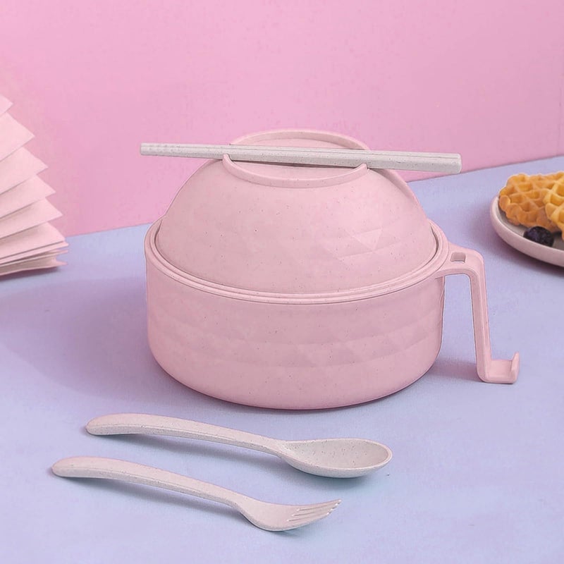 Layron Ramen Cooker Ramen Bowl Set with Chopsticks Microwave Noodle Bowl College Dorm Room Essentials for Girls for Boys Apartment Essentials (pink) - Image 1