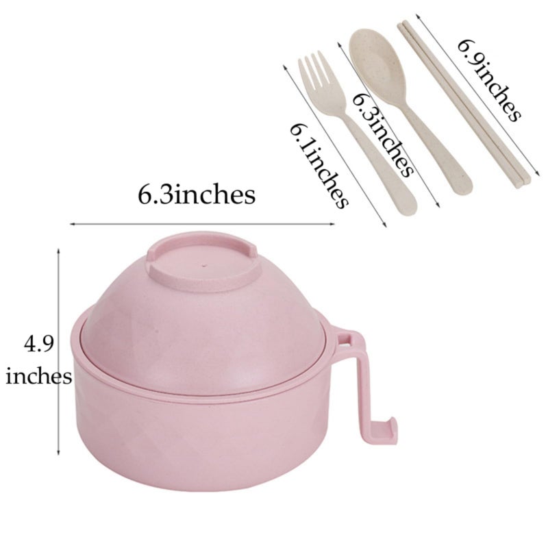 Layron Ramen Cooker Ramen Bowl Set with Chopsticks Microwave Noodle Bowl College Dorm Room Essentials for Girls for Boys Apartment Essentials (pink) - Image 3