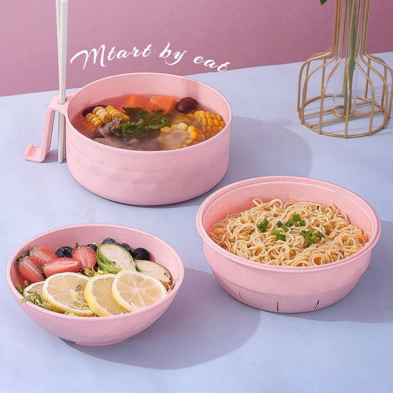 Layron Ramen Cooker Ramen Bowl Set with Chopsticks Microwave Noodle Bowl College Dorm Room Essentials for Girls for Boys Apartment Essentials (pink) - Image 2
