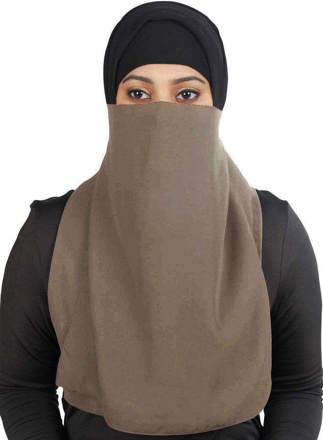 MyBatua Half Niqab Long Nose piece In Breathable Georgette, Wholesale Price, 1pc Face Veil NQ-002 (khaki) - Image 1